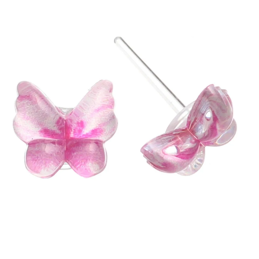 Glassy Butterfly Studs Hypoallergenic Earrings for Sensitive Ears Made with Plastic Posts