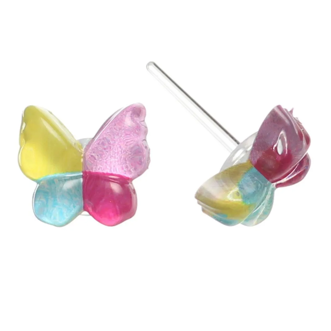 Glassy Butterfly Studs Hypoallergenic Earrings for Sensitive Ears Made with Plastic Posts