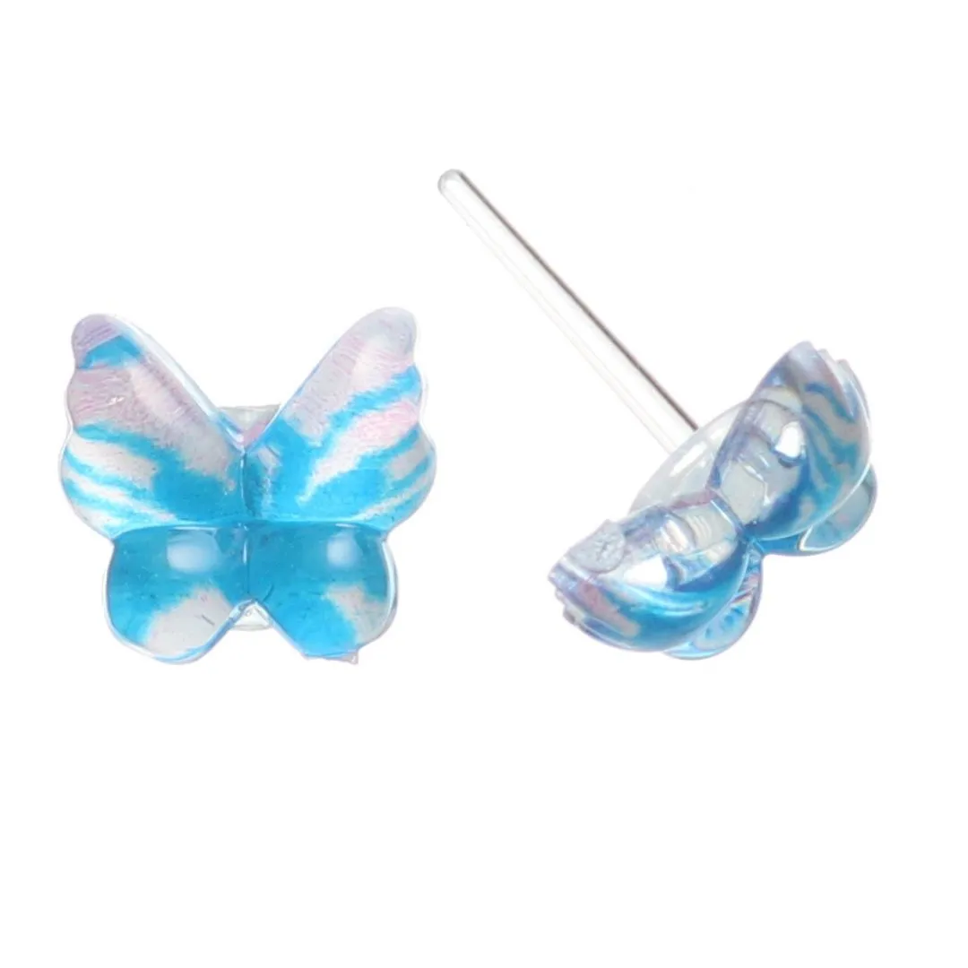 Glassy Butterfly Studs Hypoallergenic Earrings for Sensitive Ears Made with Plastic Posts