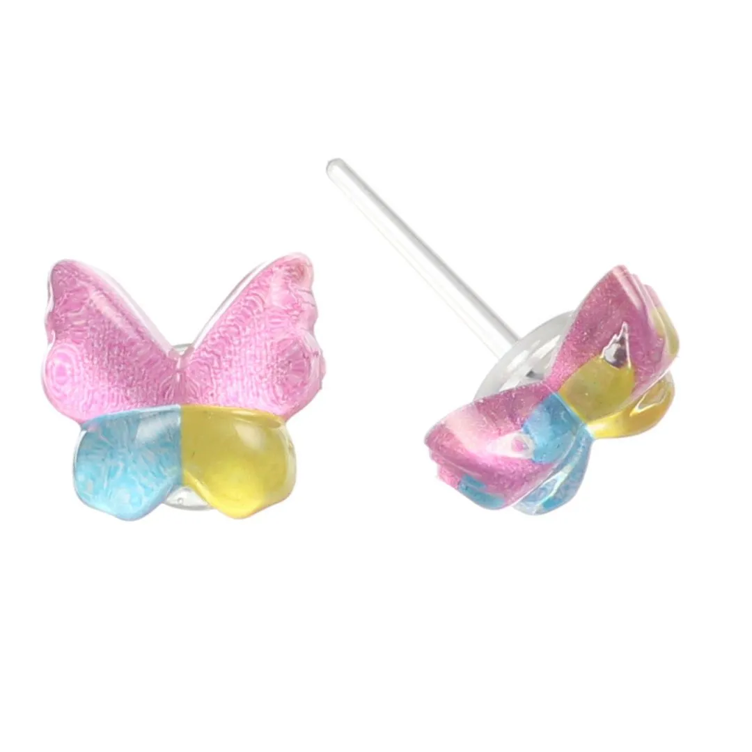 Glassy Butterfly Studs Hypoallergenic Earrings for Sensitive Ears Made with Plastic Posts