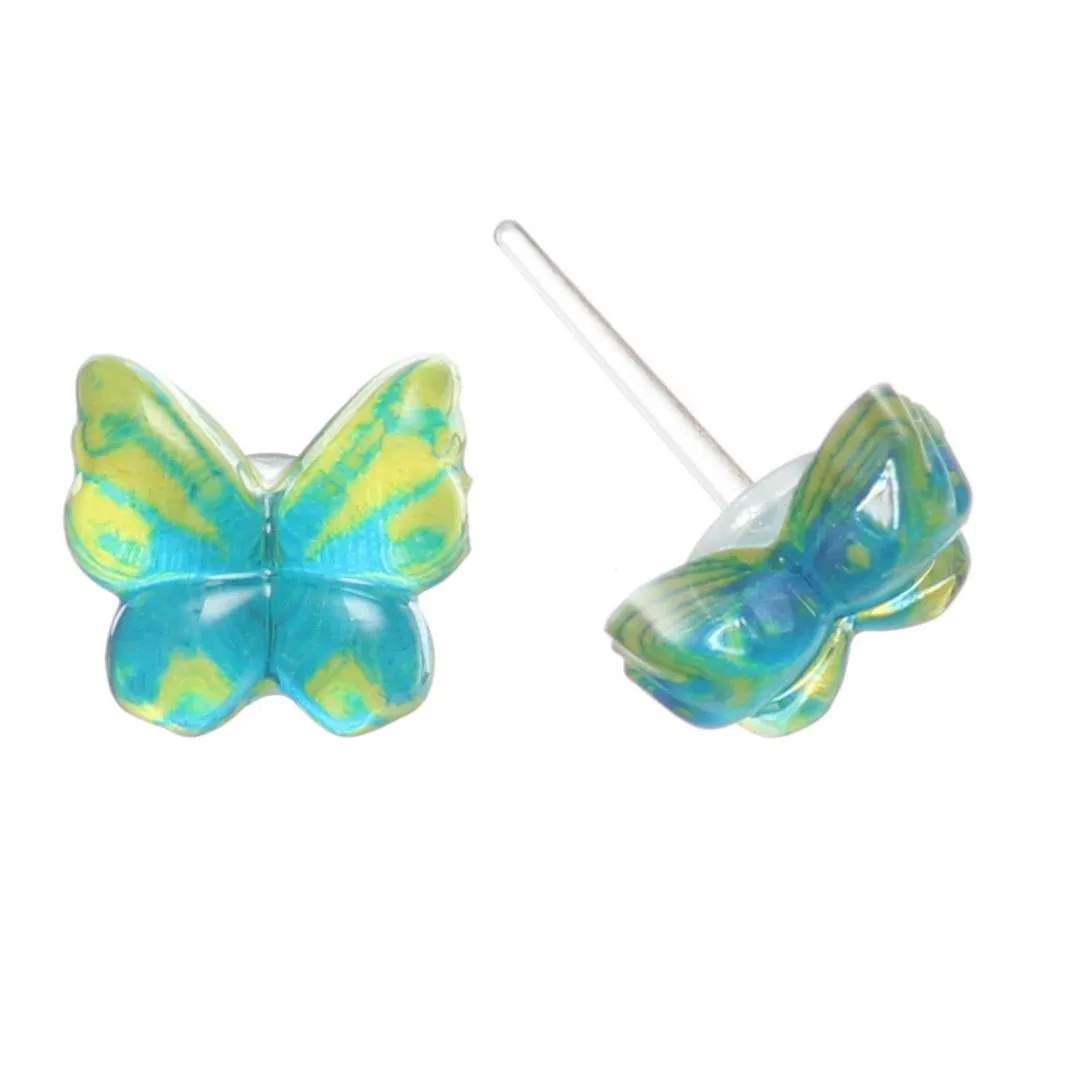 Glassy Butterfly Studs Hypoallergenic Earrings for Sensitive Ears Made with Plastic Posts