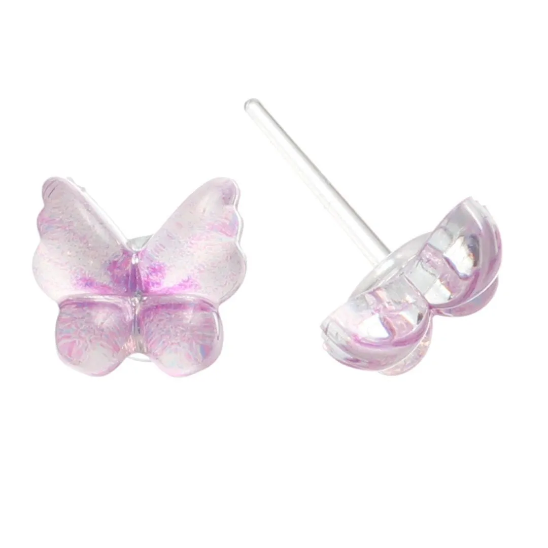 Glassy Butterfly Studs Hypoallergenic Earrings for Sensitive Ears Made with Plastic Posts