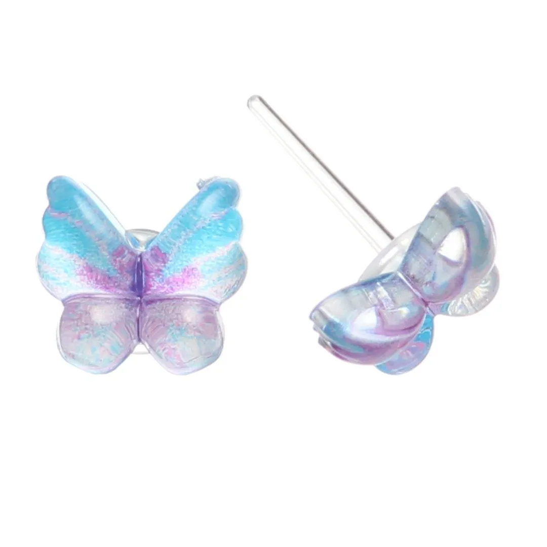 Glassy Butterfly Studs Hypoallergenic Earrings for Sensitive Ears Made with Plastic Posts