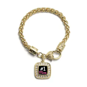 Gold #1 Mom Square Charm Braided Bracelet