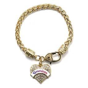 Gold American Pave Heart Charm Braided Bracelet