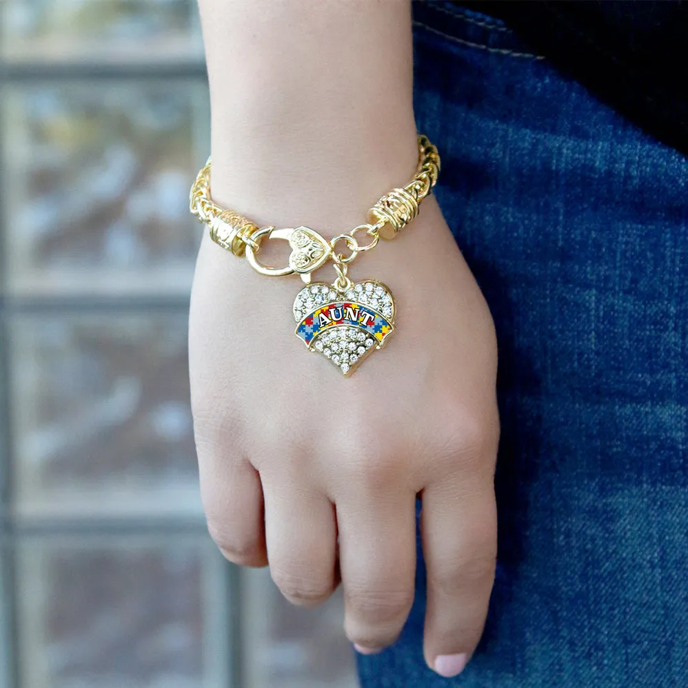 Gold Autism Aunt Pave Heart Charm Braided Bracelet