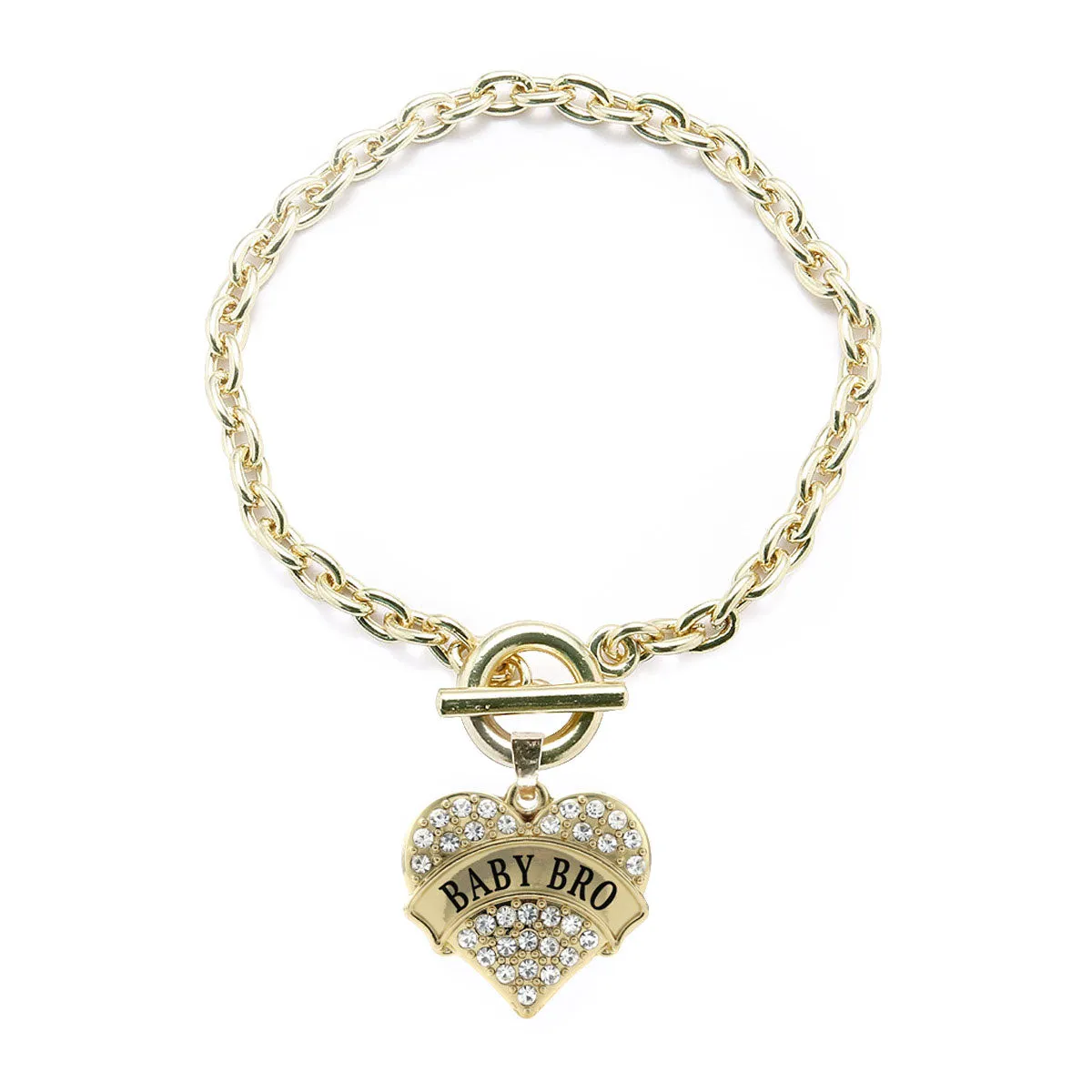 Gold Baby Bro Pave Heart Charm Toggle Bracelet