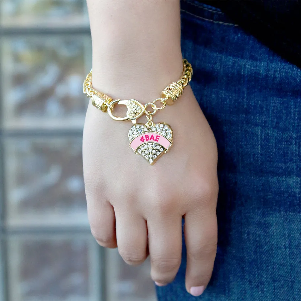 Gold #BAE Pink Candy Pave Heart Charm Braided Bracelet