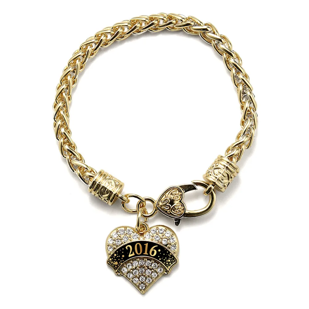 Gold Black and Gold 2016 Pave Heart Charm Braided Bracelet