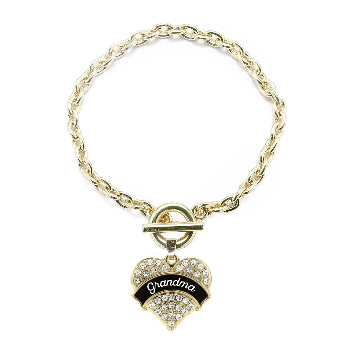 Gold Black and White Grandma Pave Heart Charm Toggle Bracelet