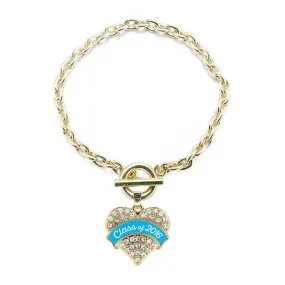 Gold Blue Class of 2016 Pave Heart Charm Toggle Bracelet