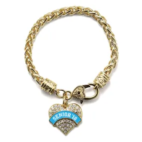 Gold Blue Senior 2018 Pave Heart Charm Braided Bracelet