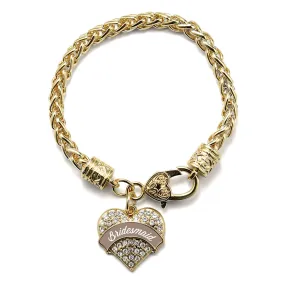 Gold Brown and White Bridesmaid Pave Heart Charm Braided Bracelet