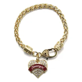 Gold Burgundy Flower Girl Pave Heart Charm Braided Bracelet