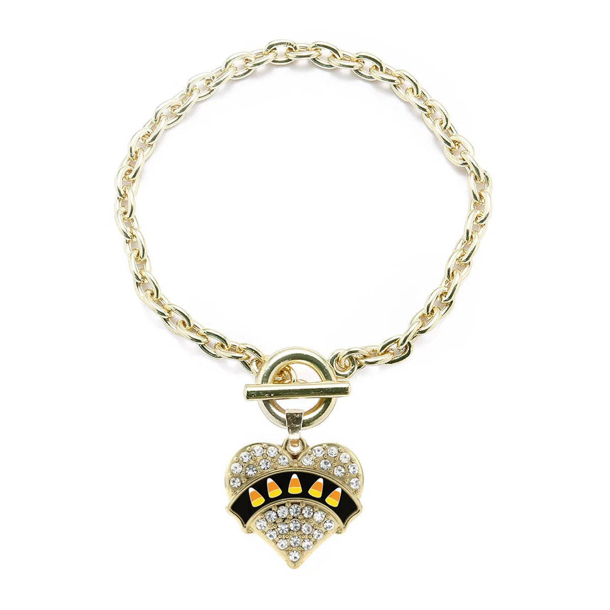 Gold Candy Corn Pave Heart Charm Toggle Bracelet