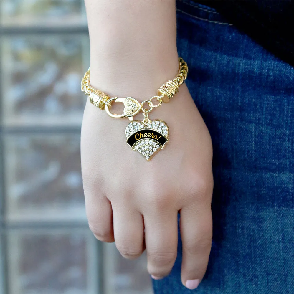 Gold Cheers! Black and Gold Pave Heart Charm Braided Bracelet