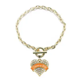 Gold Class of 2015 - Orange Pave Heart Charm Toggle Bracelet