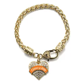 Gold Class of 2019 - Orange Pave Heart Charm Braided Bracelet