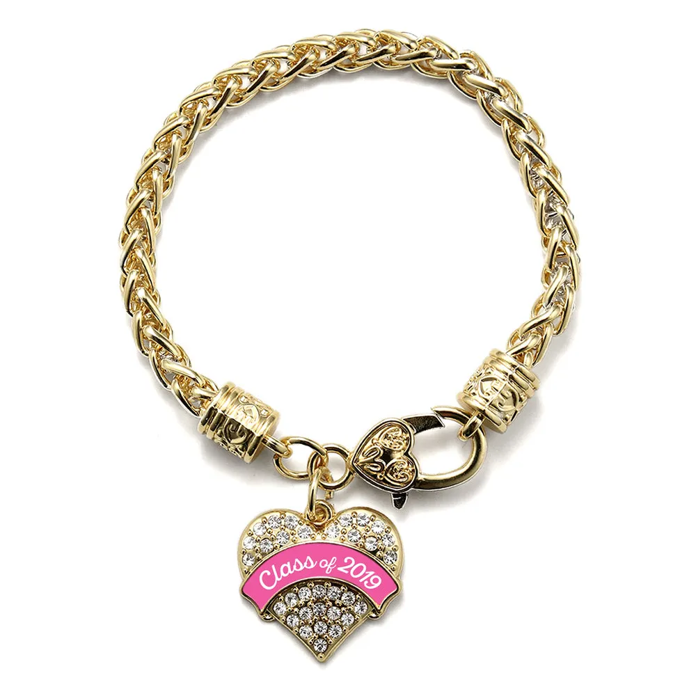 Gold Class of 2019 - Pink Pave Heart Charm Braided Bracelet