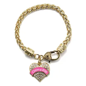 Gold Class of 2019 - Pink Pave Heart Charm Braided Bracelet