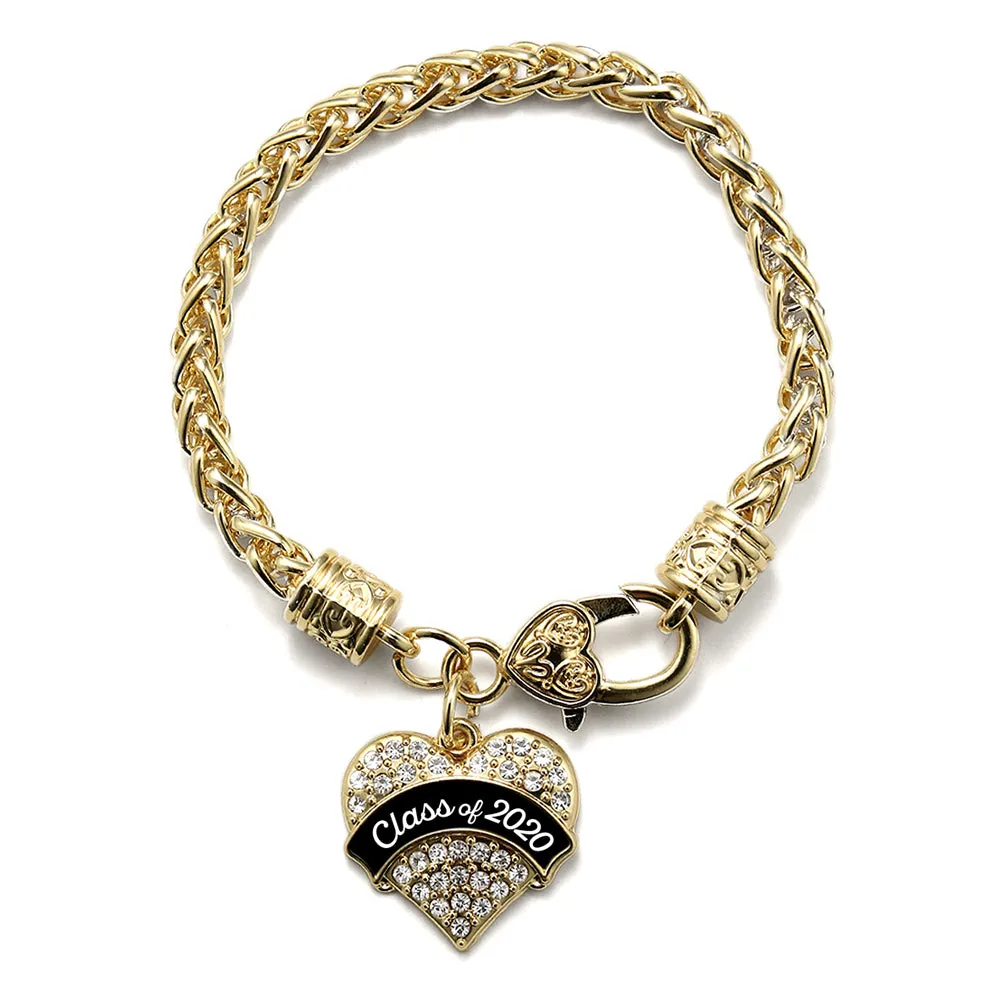 Gold Class of 2020 - Black and White Pave Heart Charm Braided Bracelet