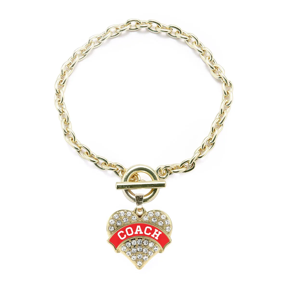 Gold Coach - Red and White Pave Heart Charm Toggle Bracelet