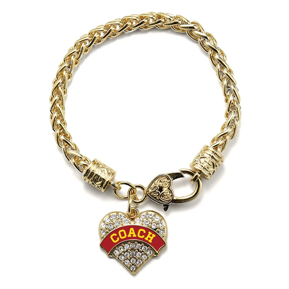 Gold Coach - Red and Yellow Pave Heart Charm Braided Bracelet