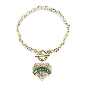 Gold Colorado State University [NCAA] Pave Heart Charm Toggle Bracelet