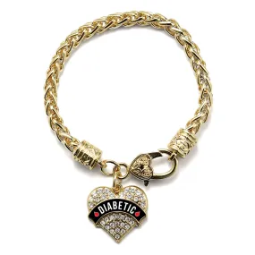 Gold Diabetic Medical Alert Pave Heart Charm Braided Bracelet