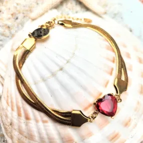 GOLD HEART DOUBLE SNAKE CHAIN WATERPROOF BRACELET