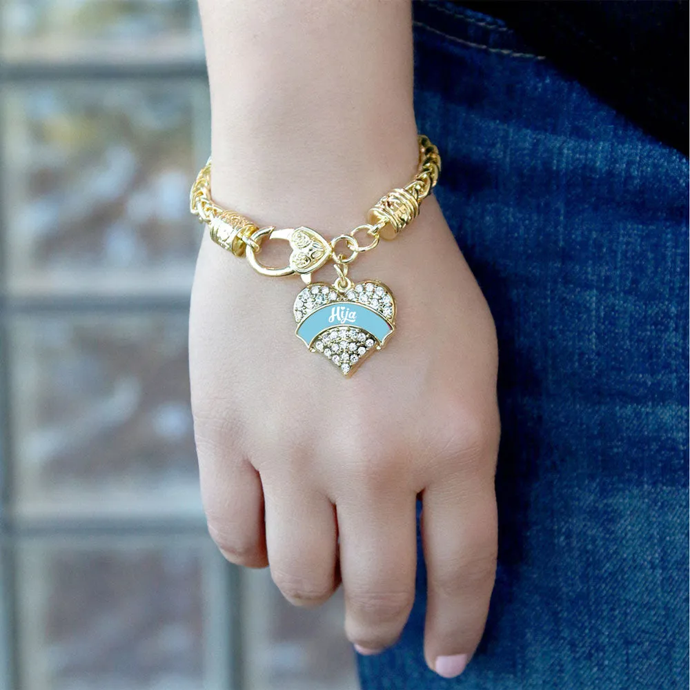 Gold Light Blue Hija Pave Heart Charm Braided Bracelet