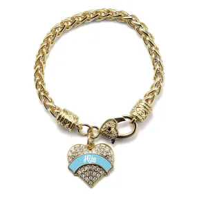 Gold Light Blue Hija Pave Heart Charm Braided Bracelet