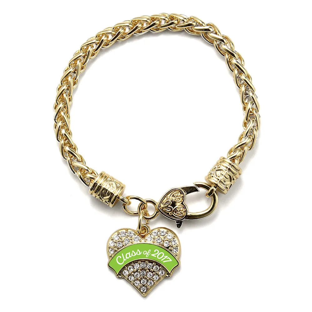 Gold Lime Green Class of 2017 Pave Heart Charm Braided Bracelet