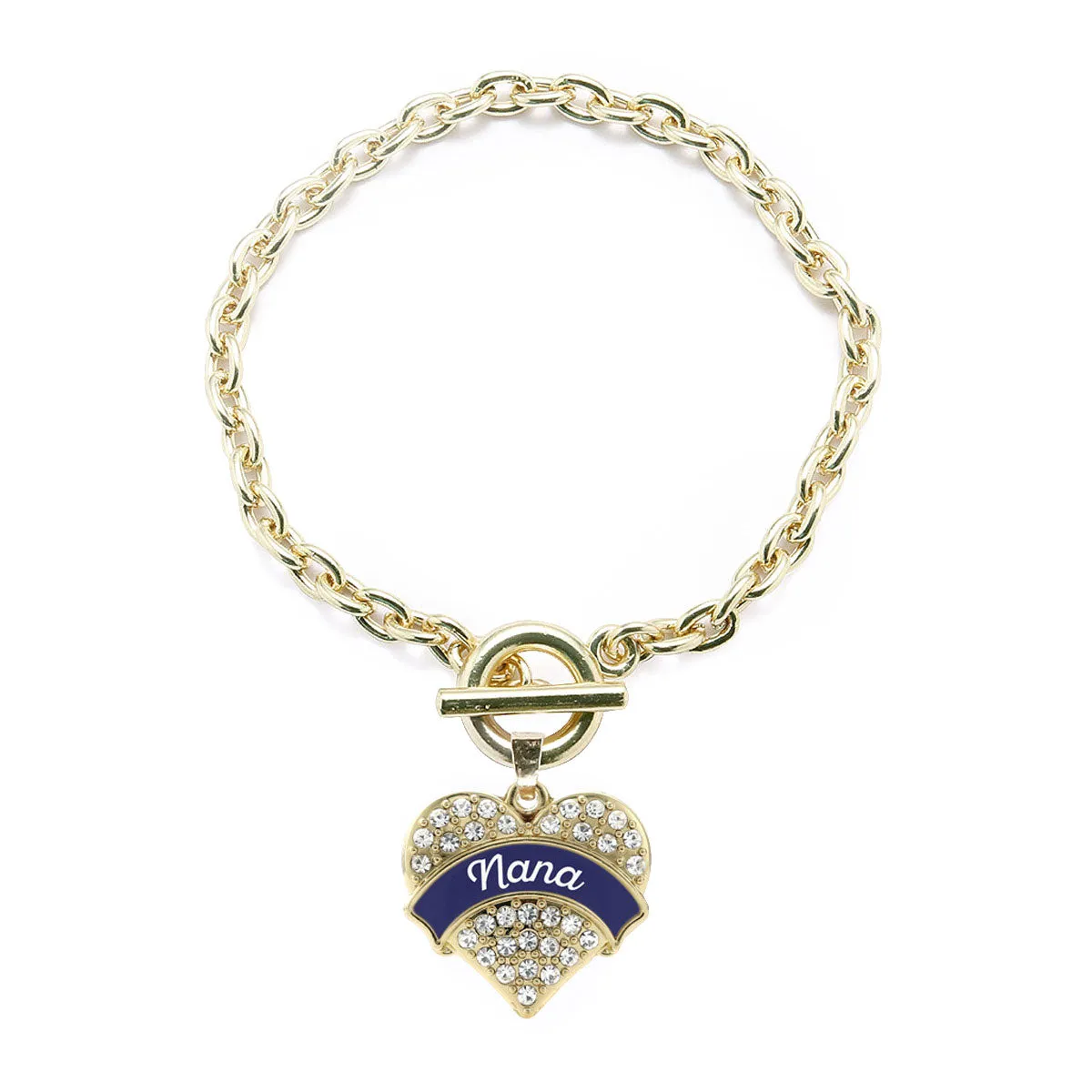 Gold Navy Blue Nana Pave Heart Charm Toggle Bracelet