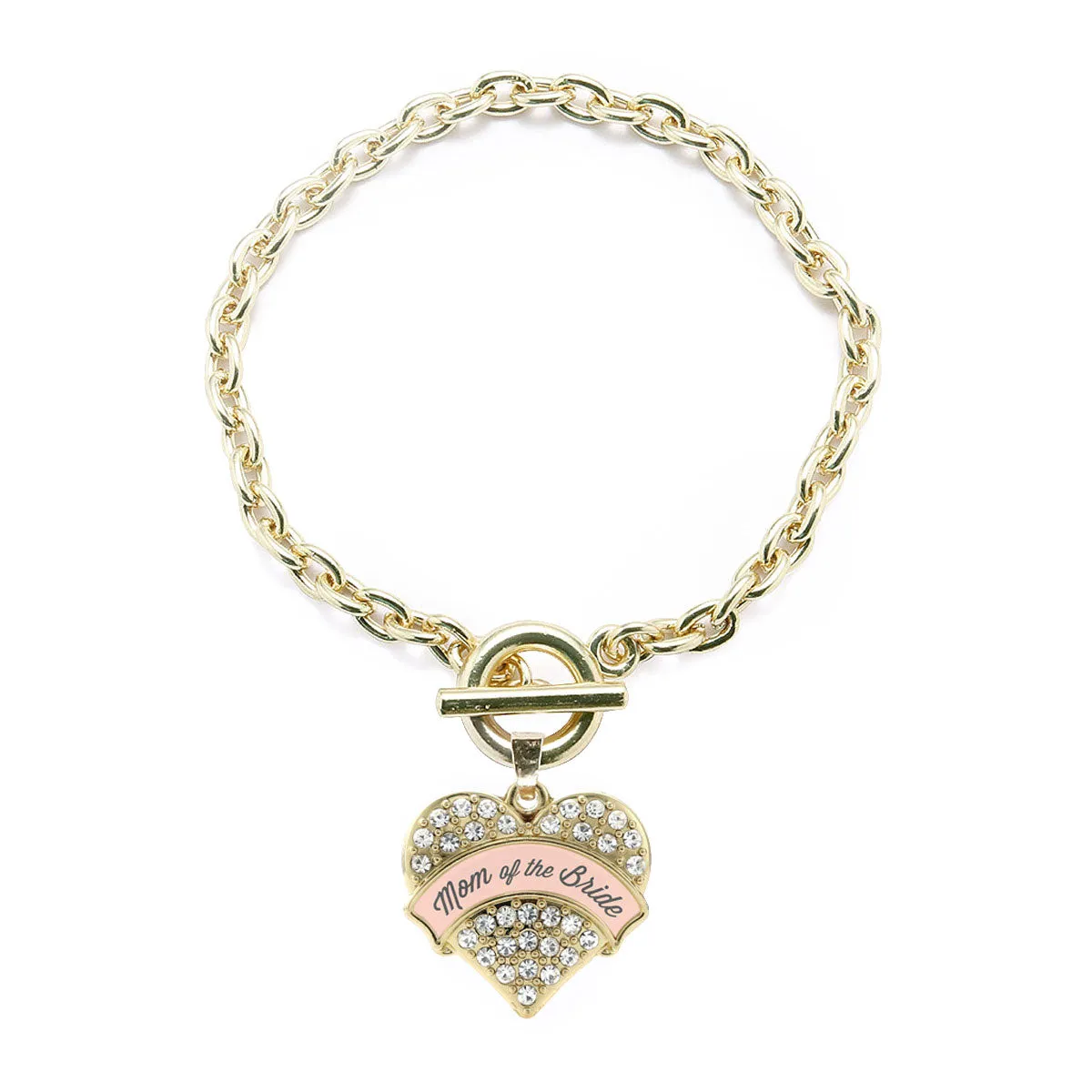 Gold Nude Mom of Bride Pave Heart Charm Toggle Bracelet