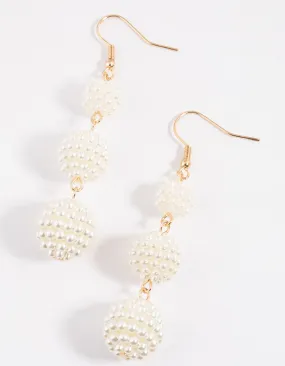 Gold Pearl Fireball Drop Earrings