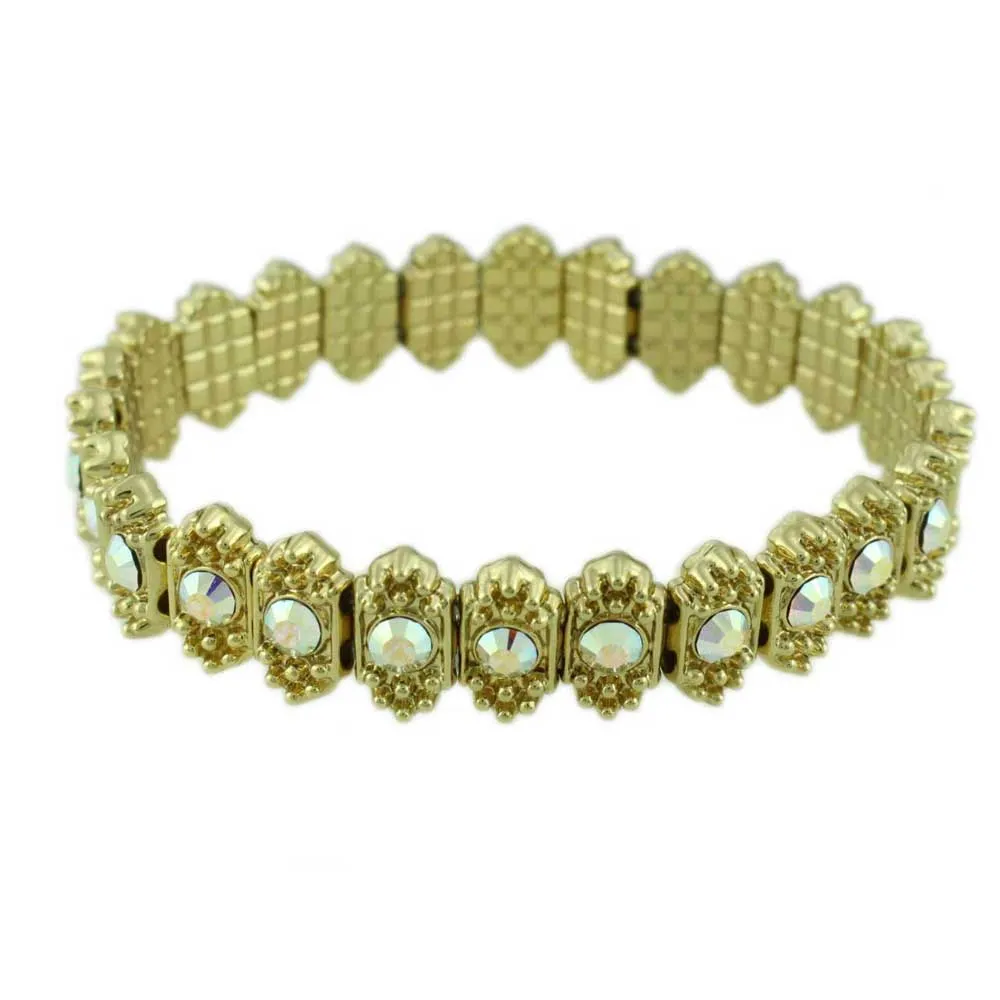 Gold-Plated Aurora Borealis Crystal Stretch Bracelet - BGR401ABG