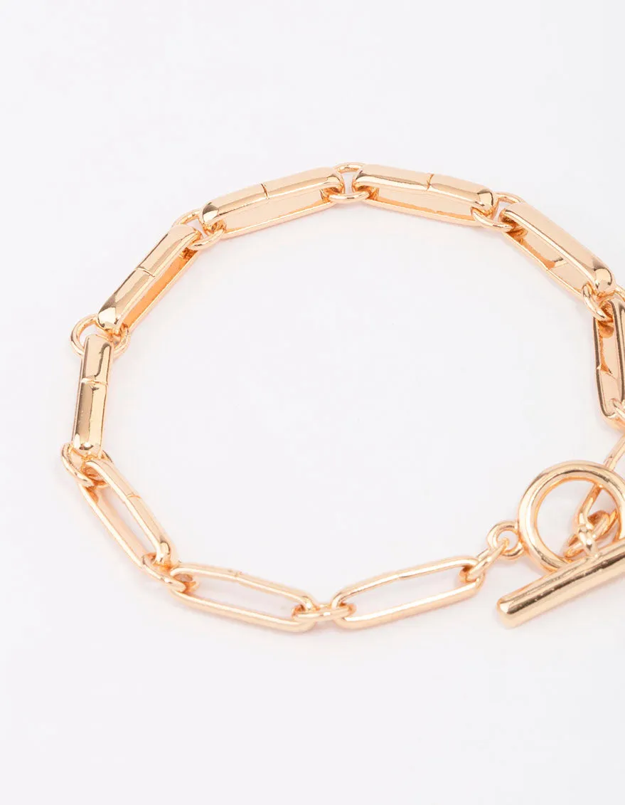 Gold Plated Chunky Rectangular Link FOB Bracelet