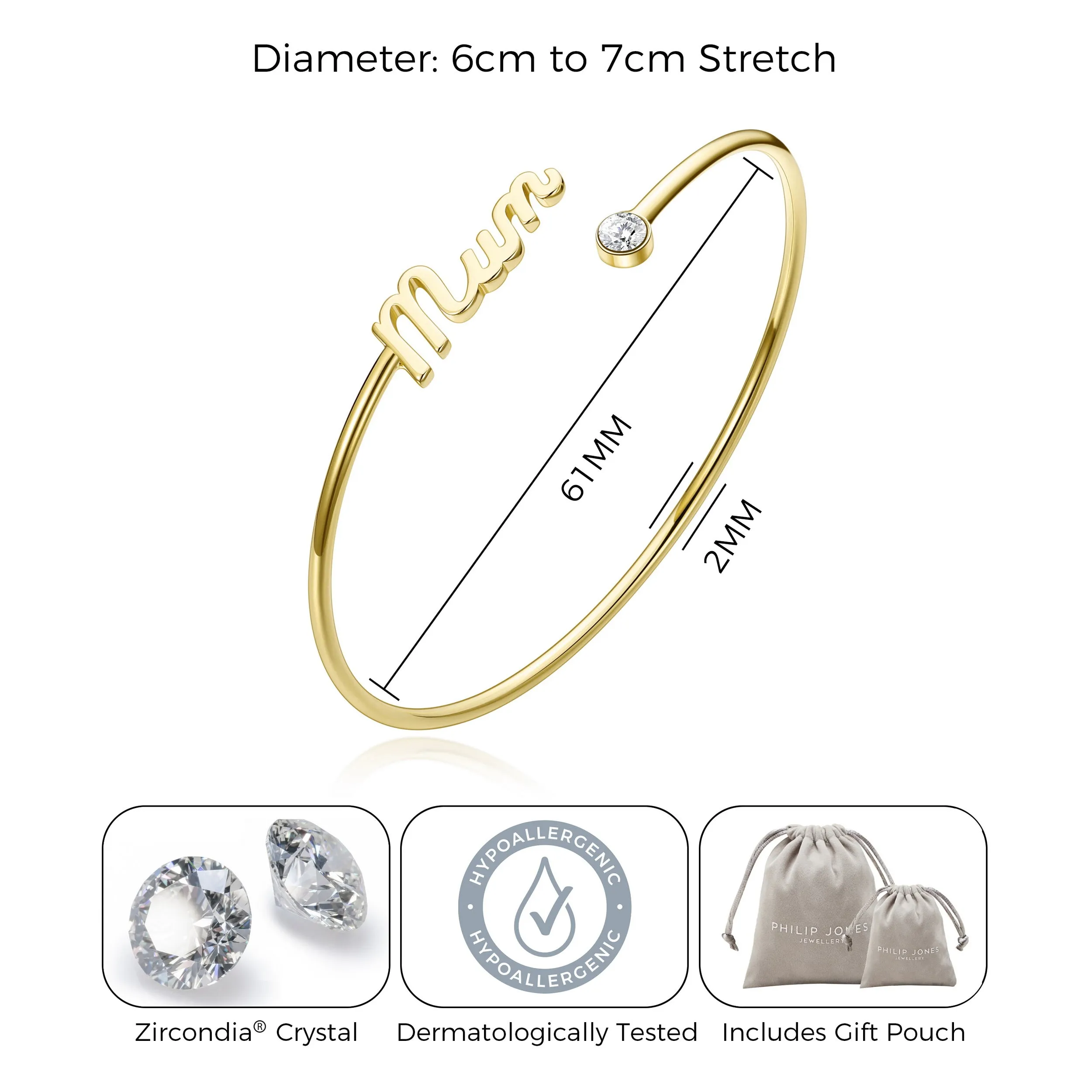 Gold Plated Mum Cuff Bangle Created with Zircondia® Crystals