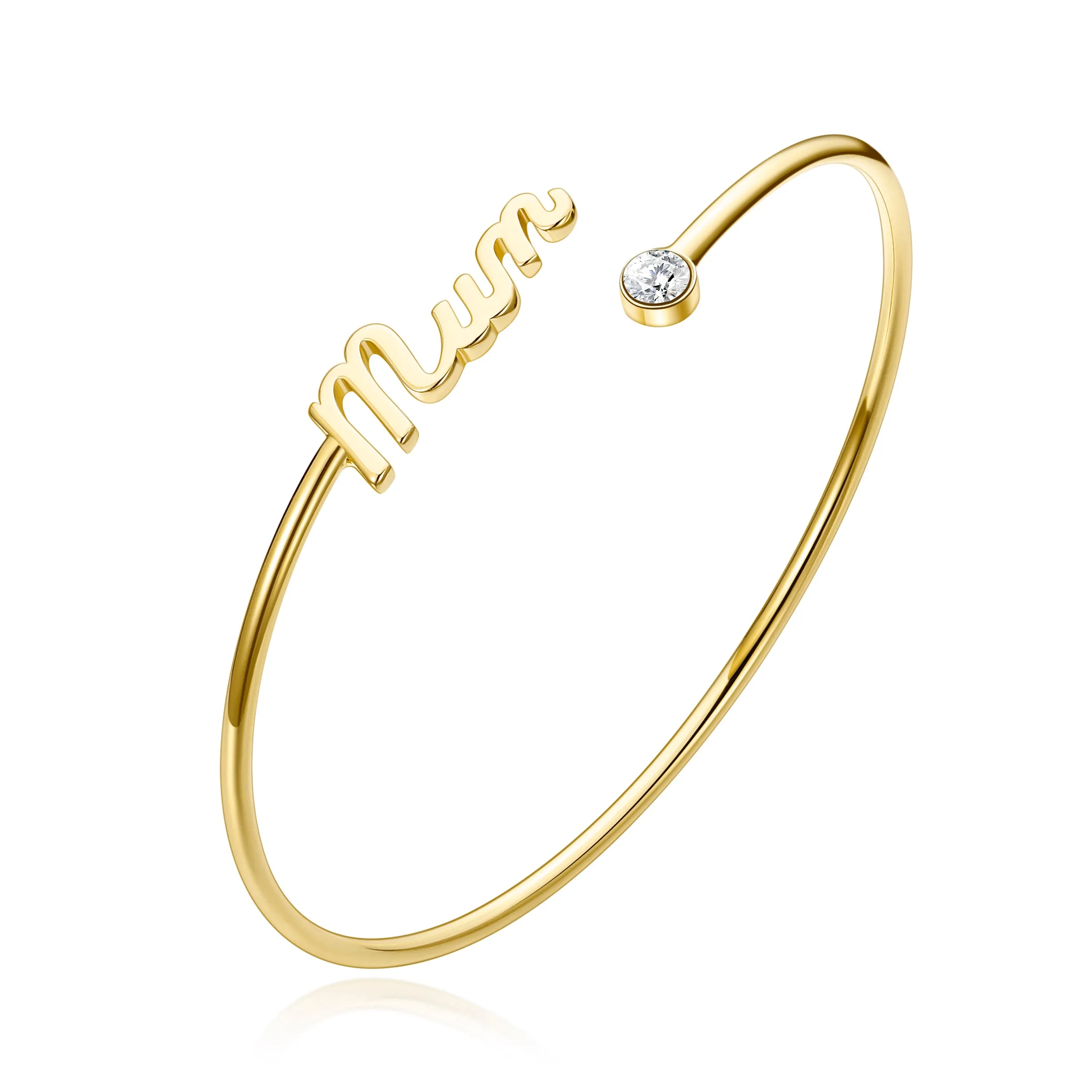 Gold Plated Mum Cuff Bangle Created with Zircondia® Crystals