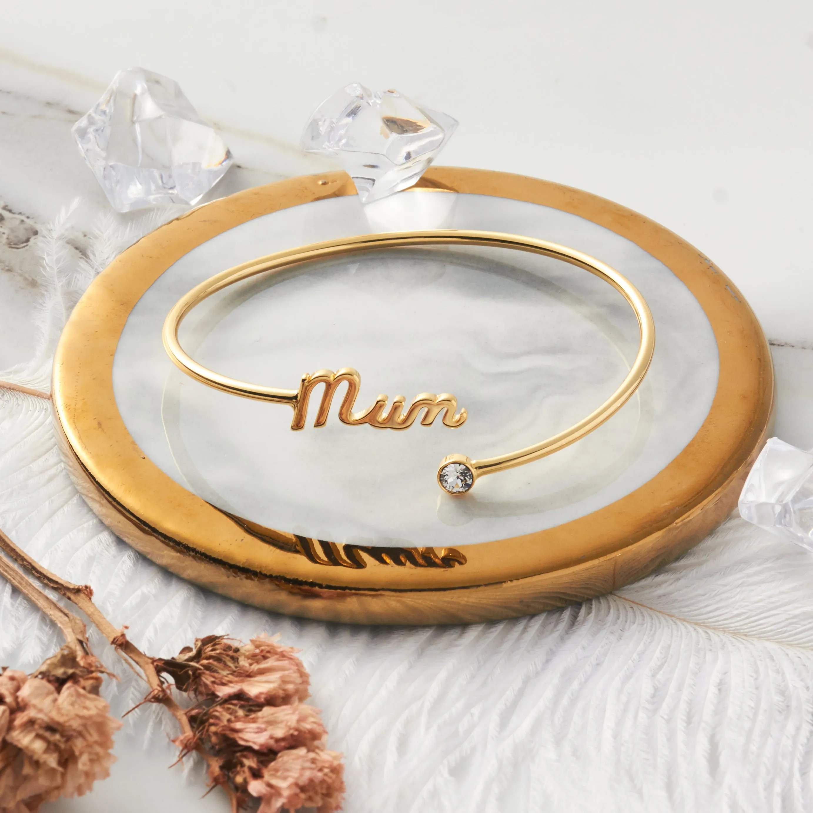 Gold Plated Mum Cuff Bangle Created with Zircondia® Crystals