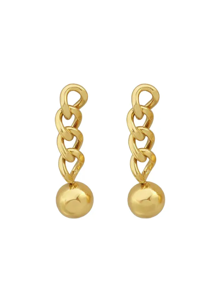 Gold Plated Stainless Steel Links Chain With Drop Ball Earrings