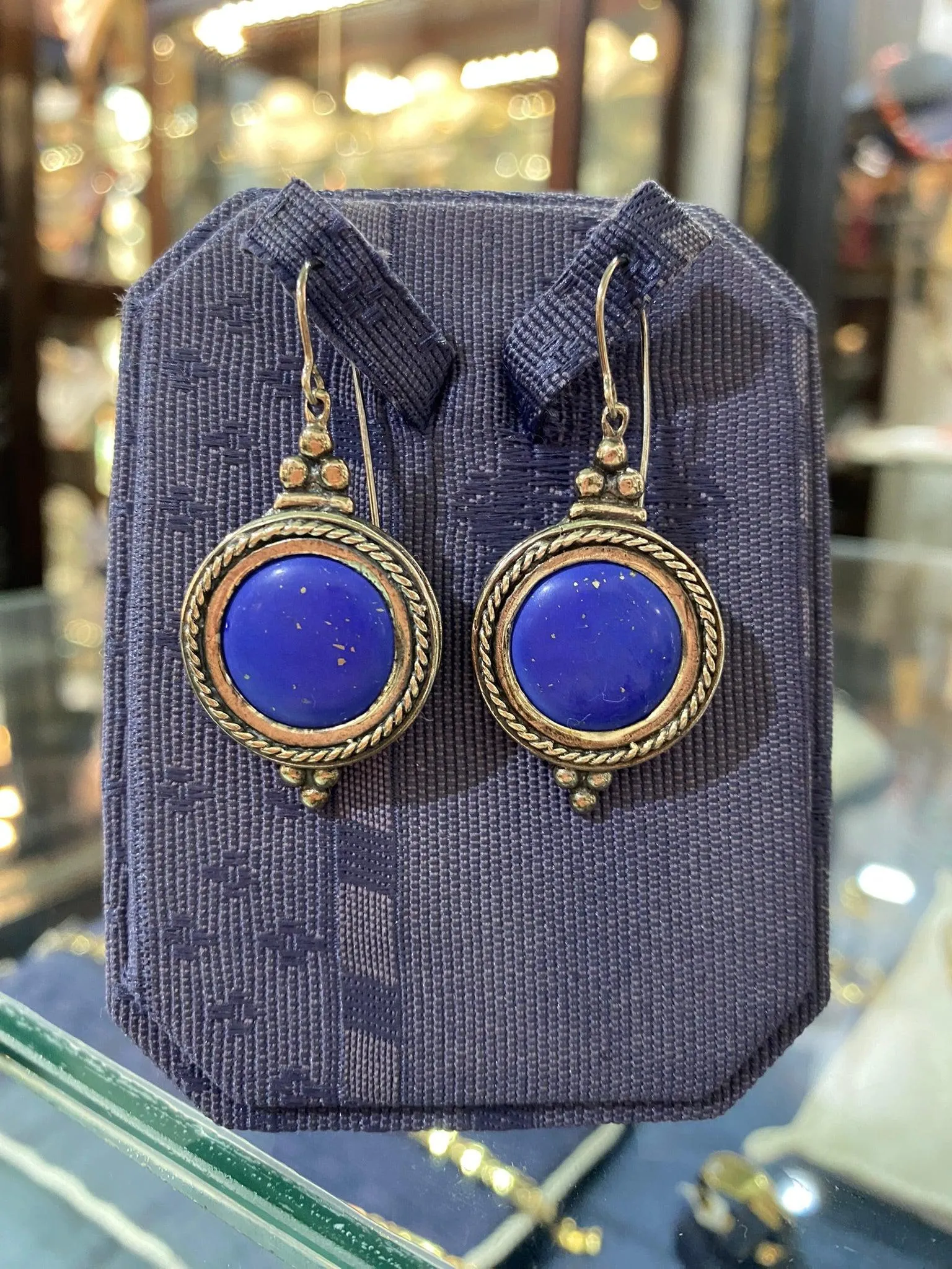 Greek Circle Rope Earrings in sterling silver with Lapis Lazuli