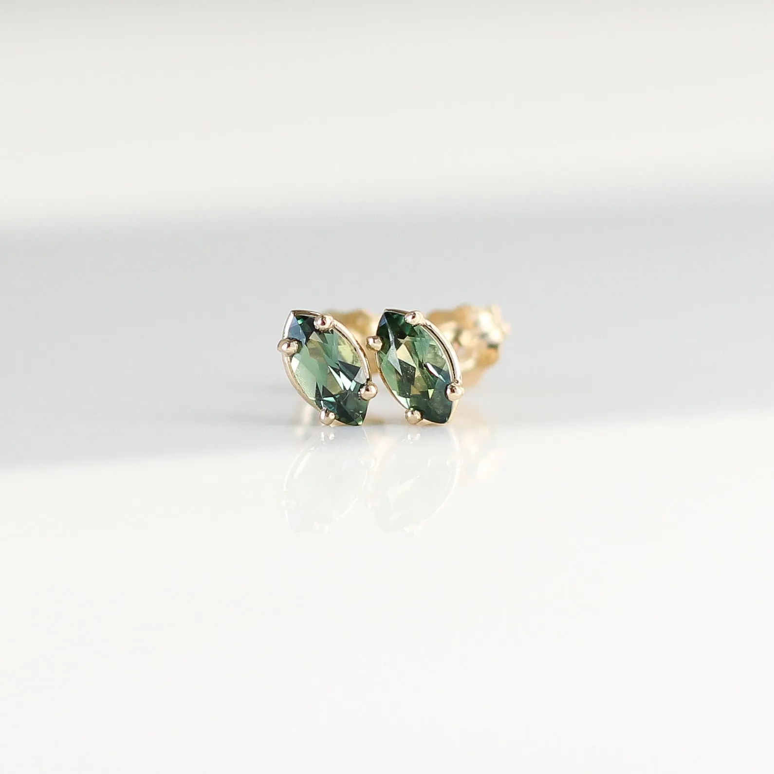 Green Sapphire Marquise Studs