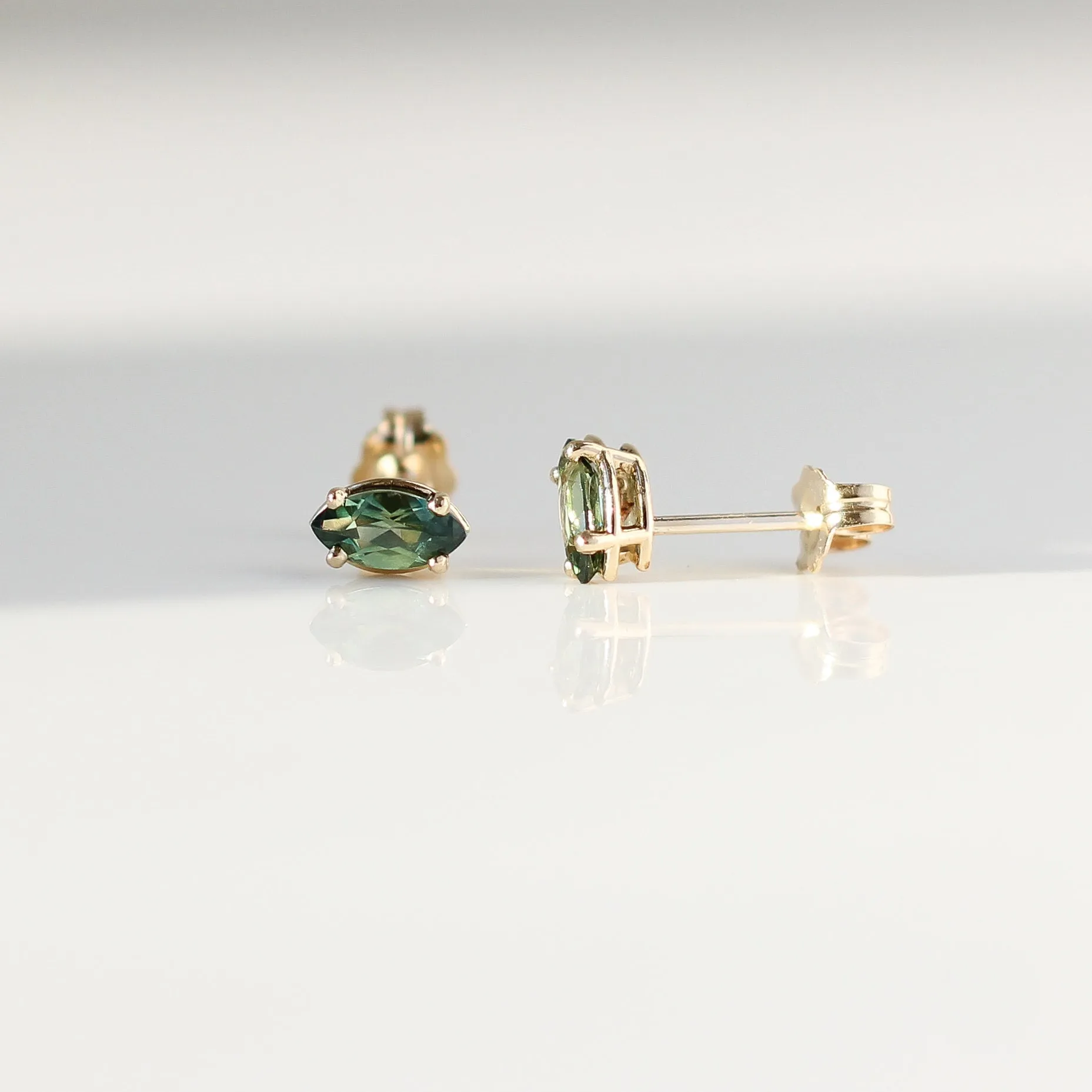 Green Sapphire Marquise Studs