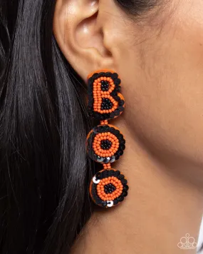 Halloween Bash - Orange BOO Earrings - Paparazzi Accessories