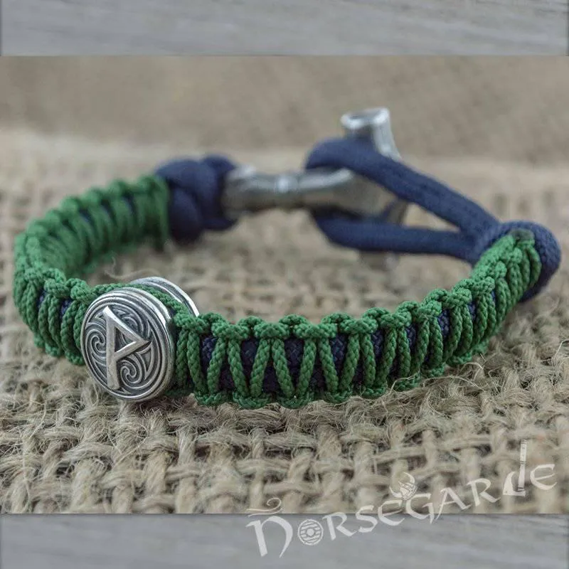 Handcrafted Lilypad Paracord Bracelet with Mjölnir and Rune - Sterling Silver