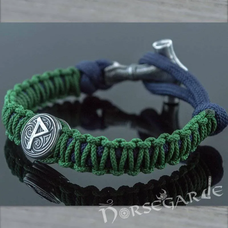 Handcrafted Lilypad Paracord Bracelet with Mjölnir and Rune - Sterling Silver