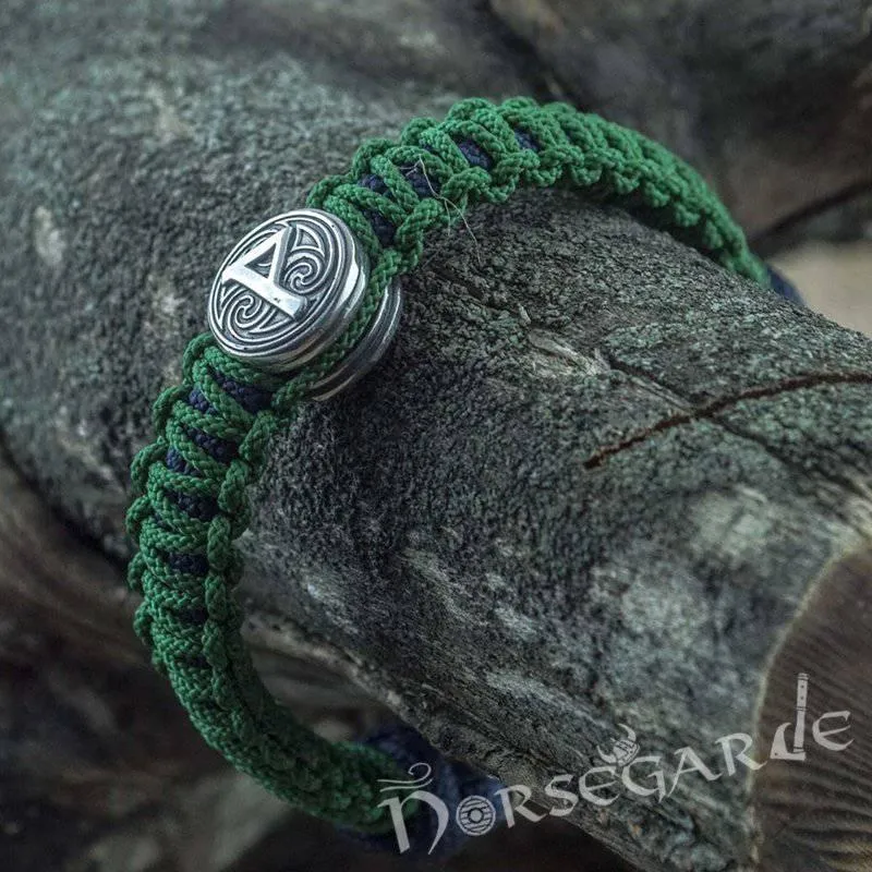 Handcrafted Lilypad Paracord Bracelet with Mjölnir and Rune - Sterling Silver