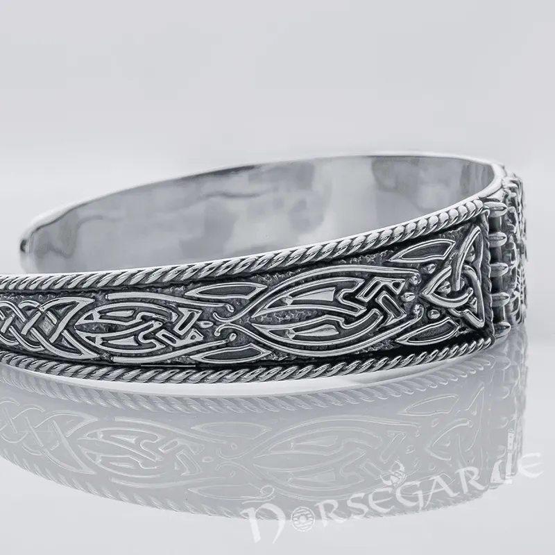 Handcrafted Ornamental Helm of Awe Arm Ring - Sterling Silver